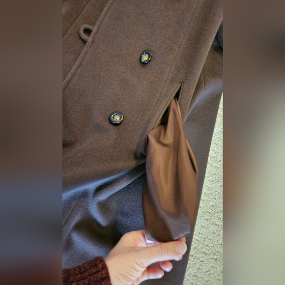 Vintage 60's Cashmere & wool brown women's winter real fur collared coat - Picture 6 of 14